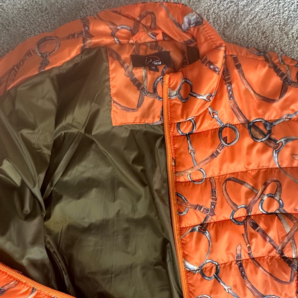 Orange Patterned Puffer Jacket - image 3